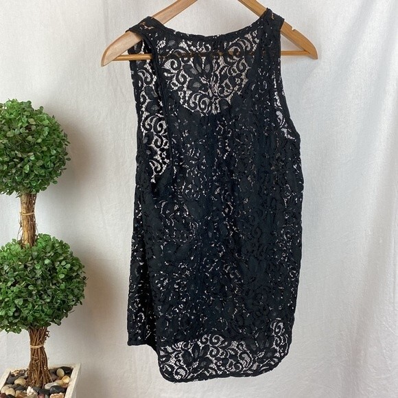 Theory Black Sheer Lace Sleeveless Tank Top L - Picture 2 of 3